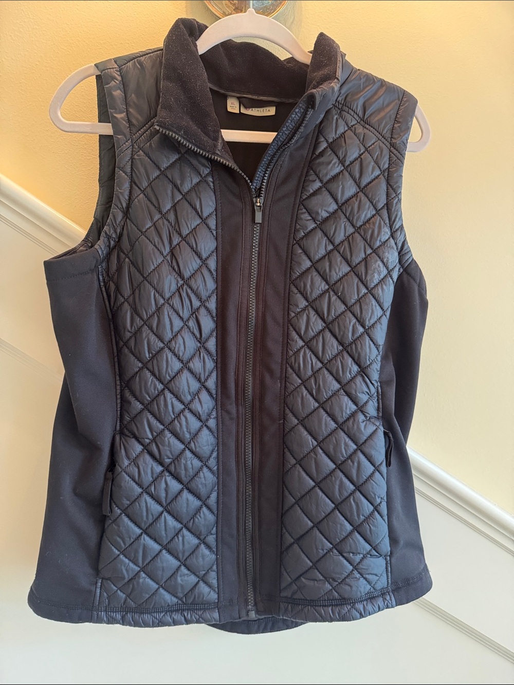 Athleta Black Quilted Vest with Stretch Side Panels